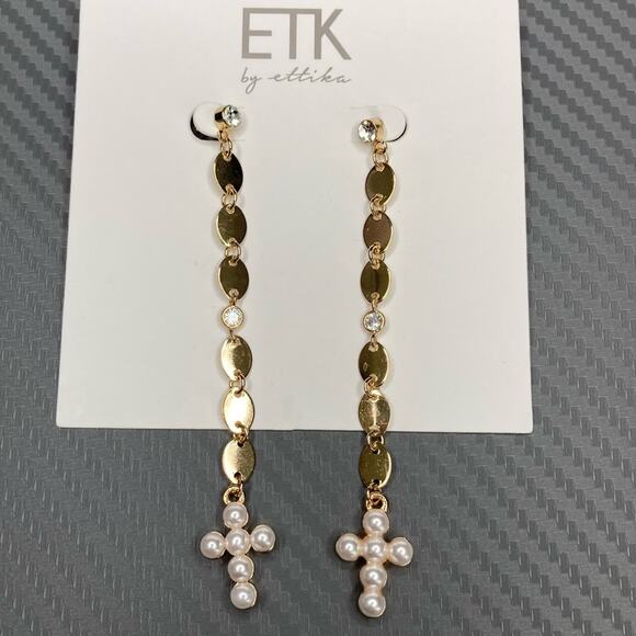 ettika Revolve Cross Linear Drop Earrings - Picture 1 of 3